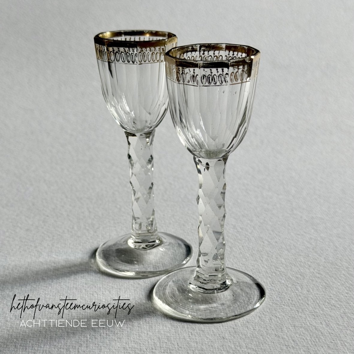 Antieke mondgeblazen wijn- of dessertglazen, ca. 1760-1790, Ophalen of Verzenden