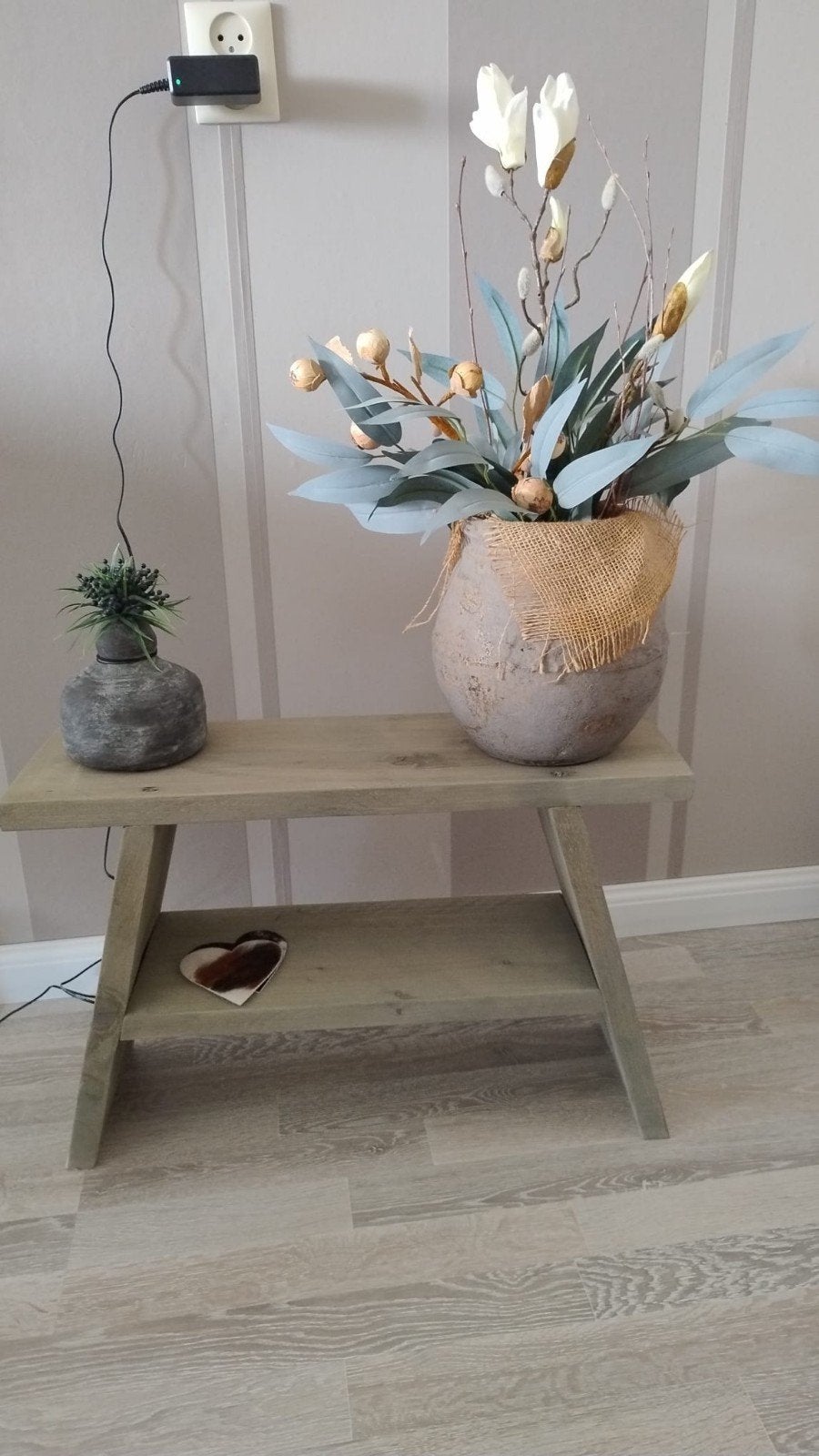Te koop steigerhout krukje met accessoires, Huis en Inrichting, Krukjes, Ophalen, Hout