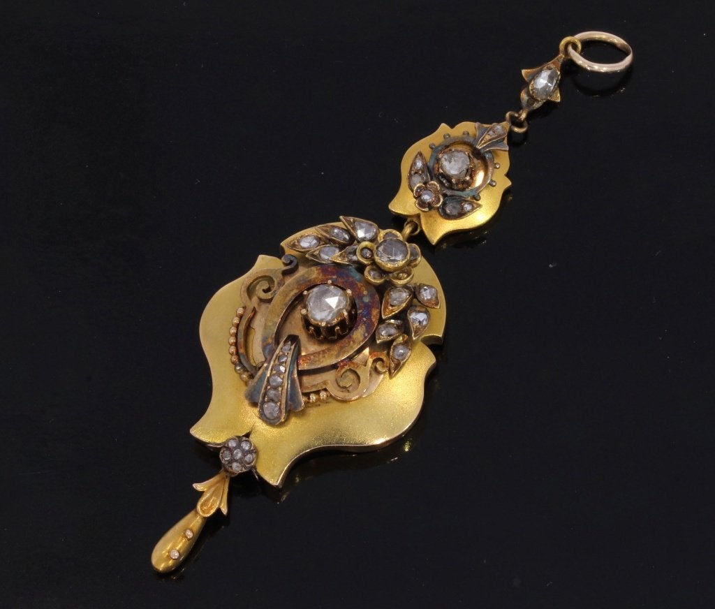 Diamanten zeer grote 14k gouden hanger antiek dame briljant