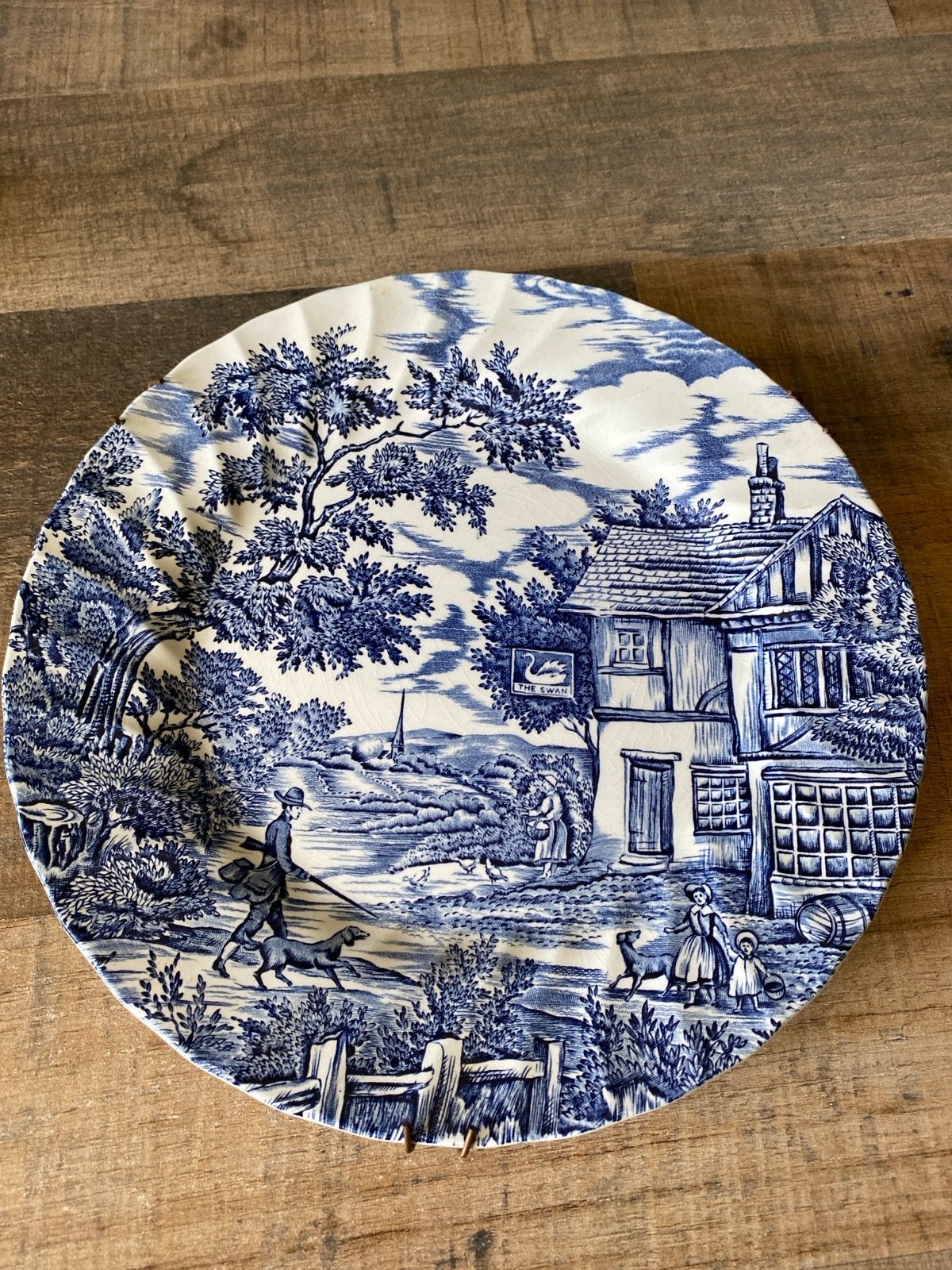 Vintage Myott The Hunter wandbord - Blauw en wit, Ophalen of Verzenden