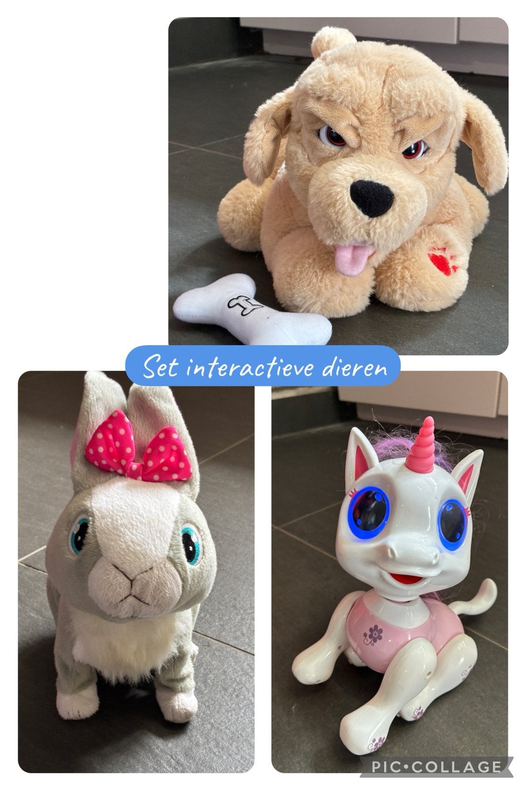 Set van 3 interactieve dieren: Betsy konijn, unicorn en hond, Ophalen of Verzenden, Gebruikt, Overige typen