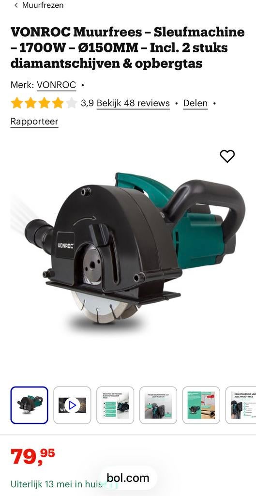 Vonroc Muurfrees met 4 extra schijven, Ophalen of Verzenden, Gebruikt, 1200 watt of meer, Overige typen