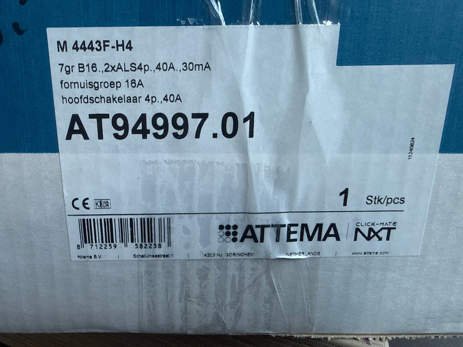 Attema Groepenkast M 4443F-H4, 7 groepen, 40A hoofdschakelaa, Ophalen of Verzenden, Nieuw, Attema, Groepenkast