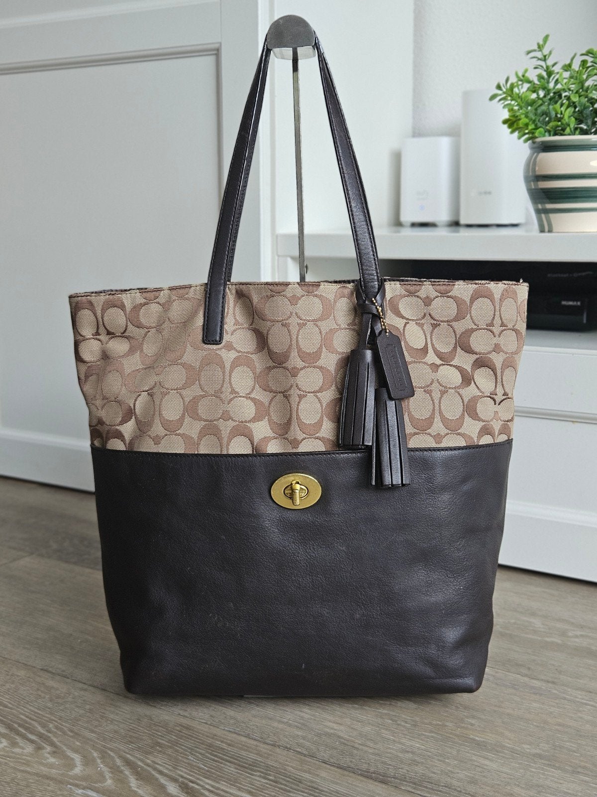 Coach Legacy Signature Turnlock Tas Bruin Leer Monogram, Ophalen of Verzenden, Gebruikt, Bruin, Shopper
