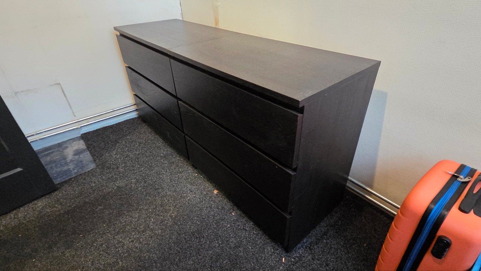 Zwarte IKEA Malm ladekasten (2 stuks) met 3 laden elk, Ophalen, Gebruikt, Modern, Functioneel, 50 tot 100 cm