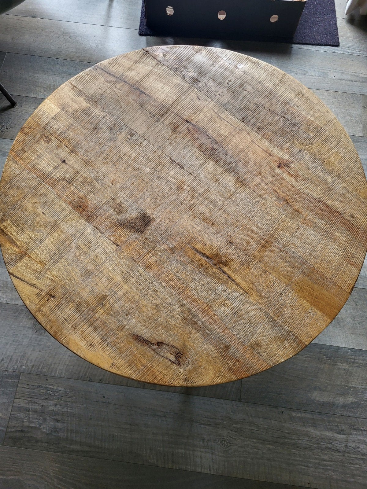Mooi bijzettafeltje met grijze metalen poot, Ophalen, Minder dan 55 cm, Gebruikt, Rond