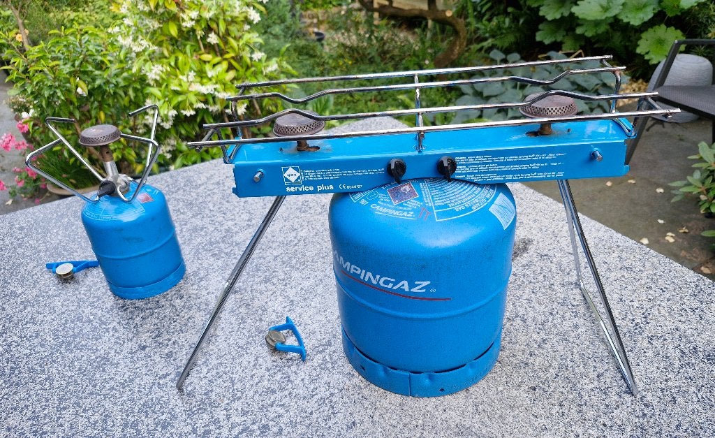 Campingaz gasfornuis en brander met gasfles, Caravans en Kamperen, Kampeeraccessoires, Ophalen, Gebruikt