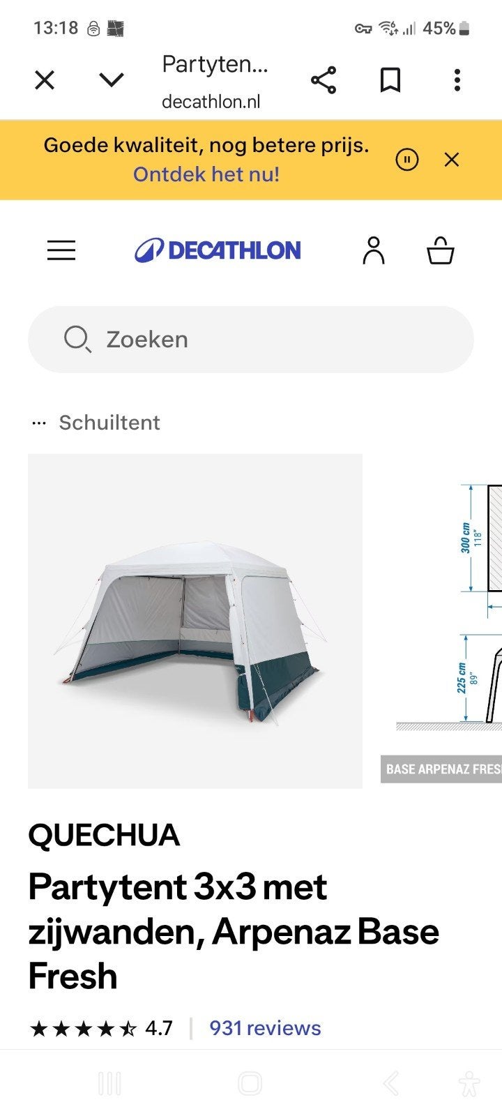 partytent Quechua 3x3, Ophalen, Nieuw, Tot en met 4