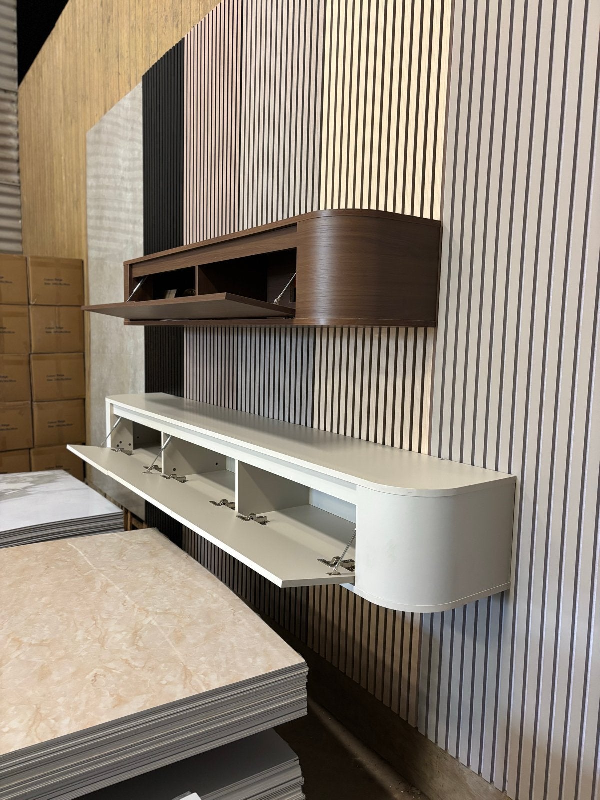 JAPANDI TV-MEUBELS | 180 & 240 CM | WALNUT & BEIGE | OP=OP!, Japandi, 150 tot 200 cm, Nieuw, Ophalen of Verzenden