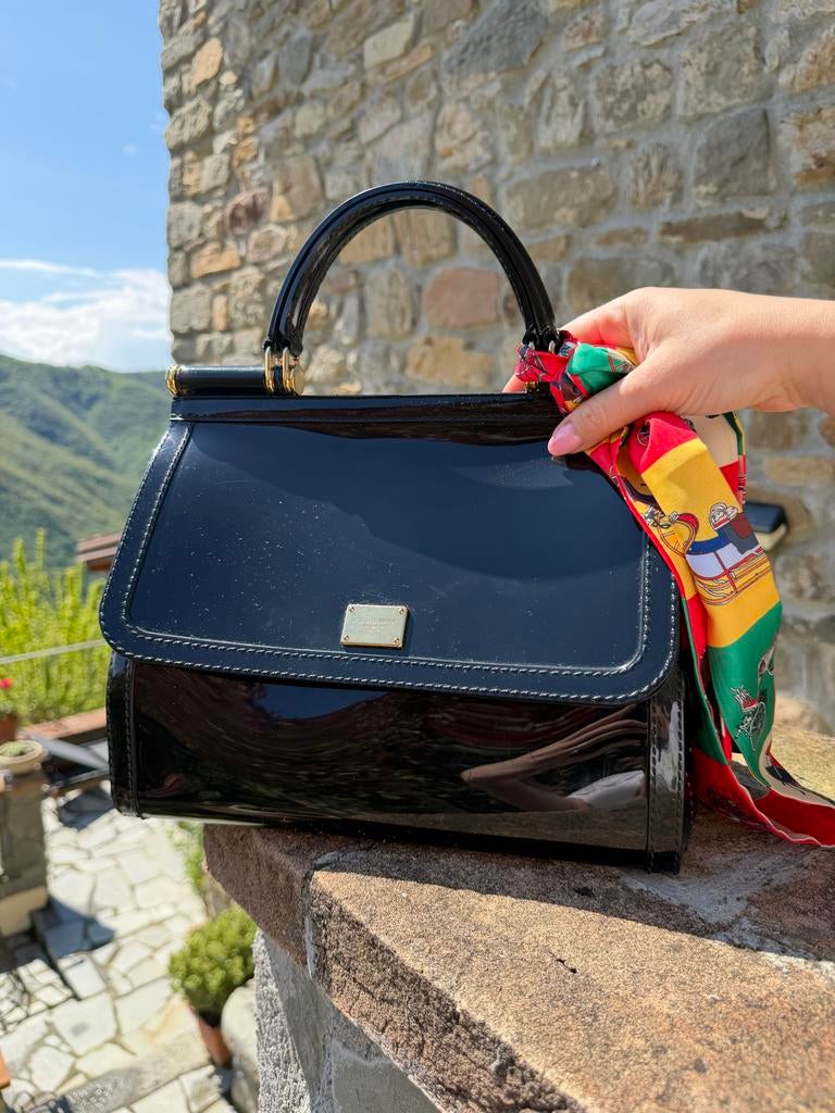 Dolce & Gabbana Sicily Tas Zwart Lakleer, Ophalen of Verzenden, Zo goed als nieuw, Zwart, Handtas