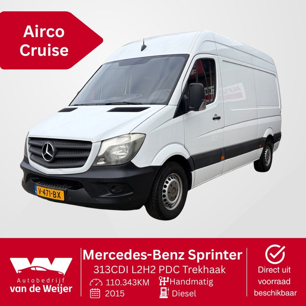Mercedes-Benz Sprinter 313CDI L2H2 Airco Cruise PDC Trekhaak, 13 km/l, Euro 5, Gebruikt, Zwart