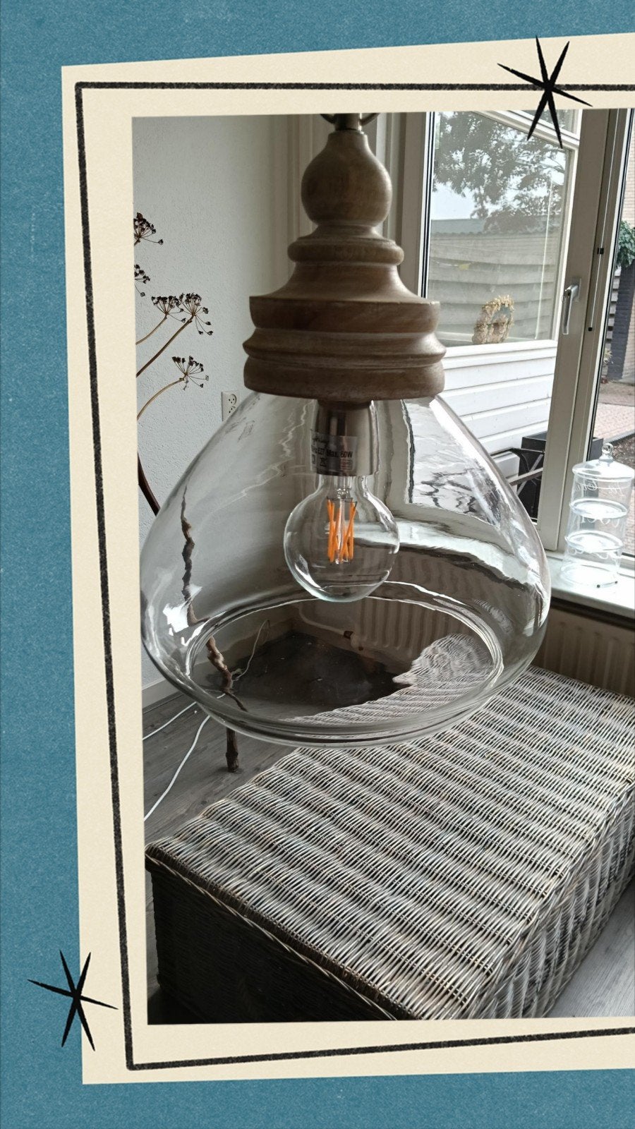 mooie glazen hanglamp, Ophalen