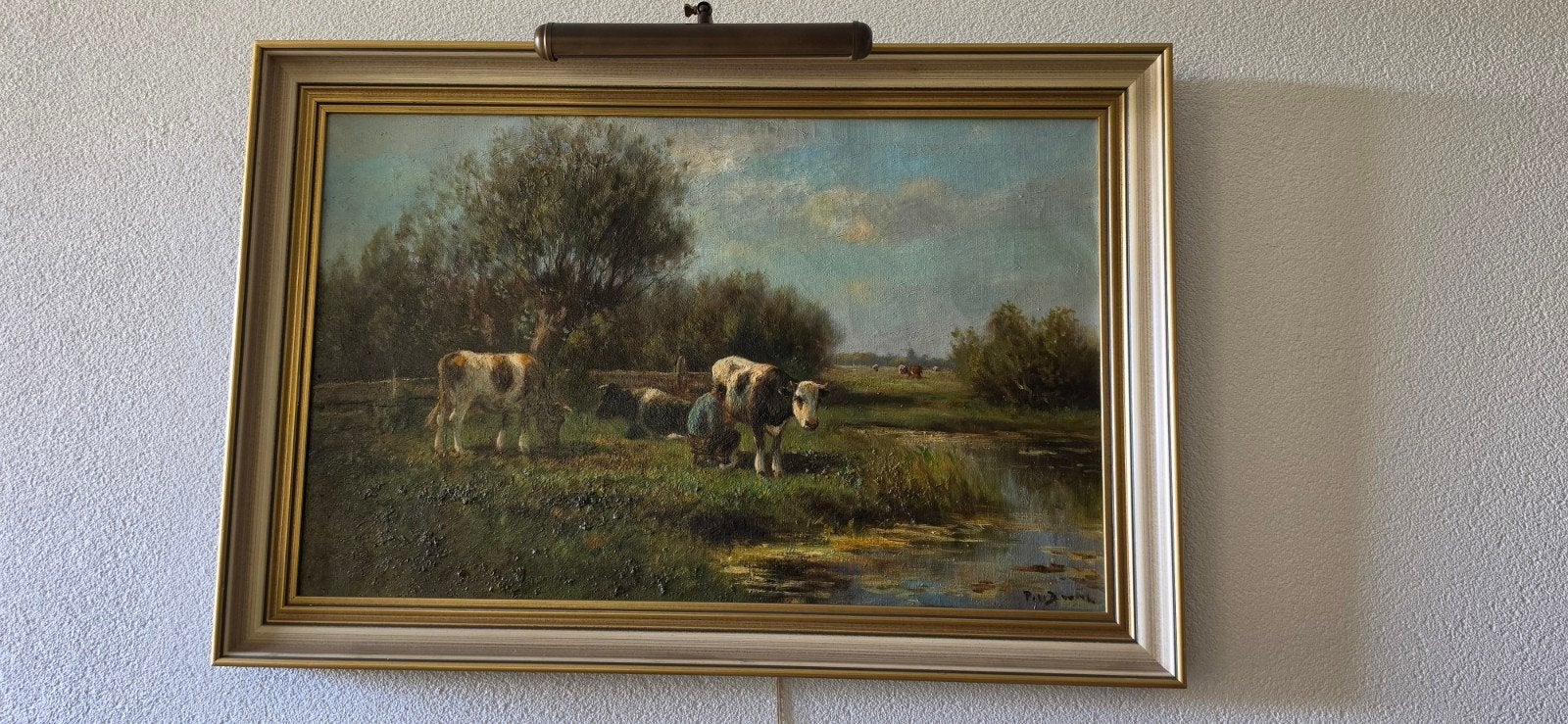Prachtig schilderij koeien aan de waterkant - Piet Bou, Ophalen
