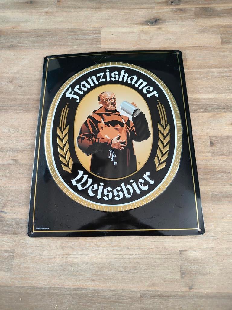 Vintage Franziskaner Weissbier Reclamebord, Ophalen of Verzenden, Gebruikt, Reclamebord, Plaat of Schild, Overige merken