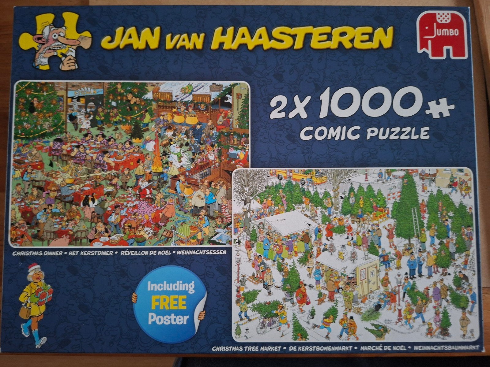 Jan van Haasteren 2 x 1000 Kerstdiner & Kerstbomenmarkt, Ophalen of Verzenden, 500 t/m 1500 stukjes, Zo goed als nieuw, Legpuzzel