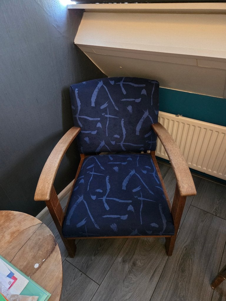 fauteuil vintage retro blauw, Overige materialen, Gebruikt, Vintage, 75 tot 100 cm