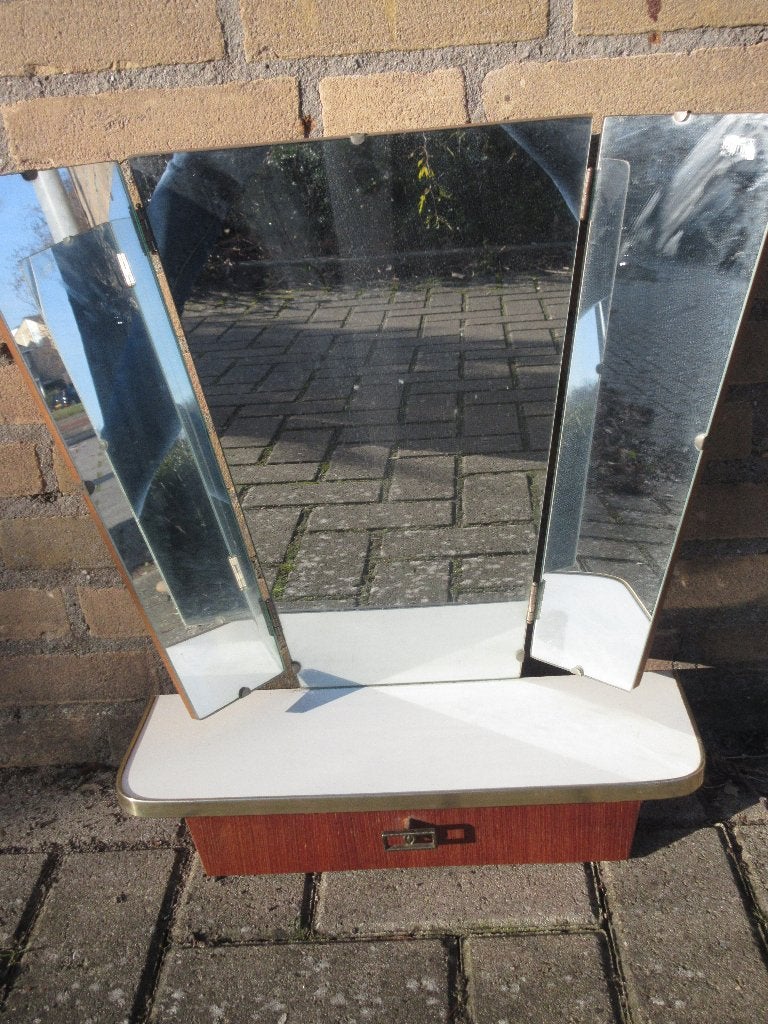 Vintage spiegel drieluik spiegel met lade, Ophalen, Minder dan 50 cm, Gebruikt, Minder dan 100 cm