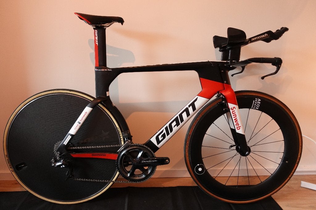 Giant Trinity Sunweb editie tijdritfiets, Fietsen en Brommers, Fietsen | Racefietsen, Ophalen, Gebruikt, Carbon, Velgrem