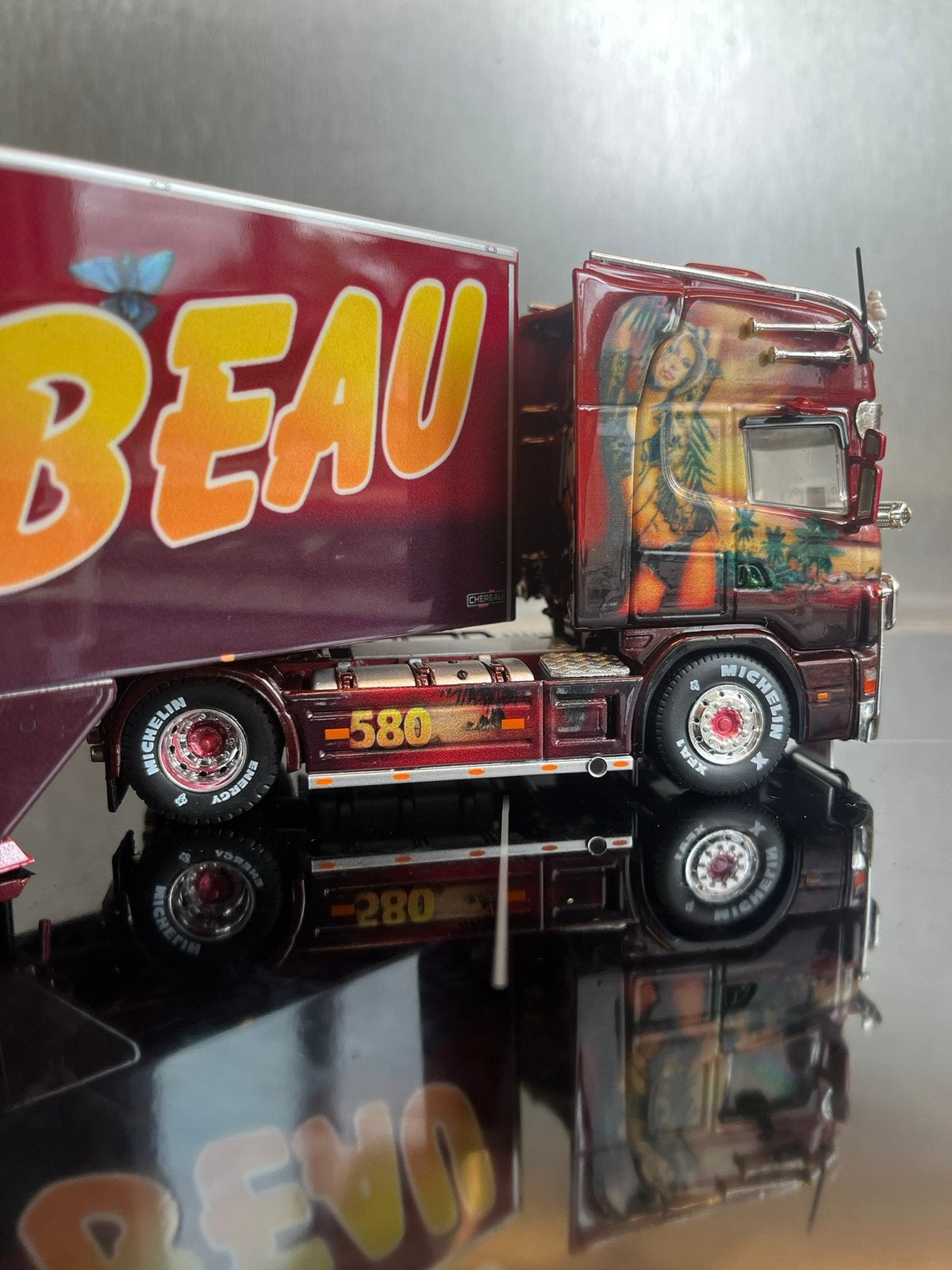 Tekno Scania 4-serie Topline van Beau met koeloplegger, Hobby en Vrije tijd, Modelauto's | 1:50, Ophalen of Verzenden, Nieuw, Bus of Vrachtwagen
