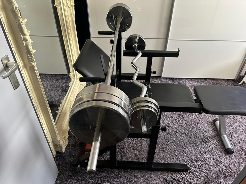 Professionele thuisgym squat-rack halterbank 140 kilo staal, Ophalen, Zo goed als nieuw, Benen, Fitnessbank