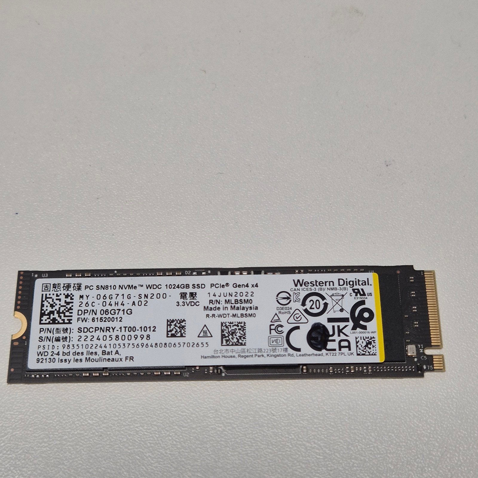 Western Digital SN PC810 1TB Nvme SSD 2280, Computers en Software, Harde schijven, Intern, Verzenden, SSD, 1TB