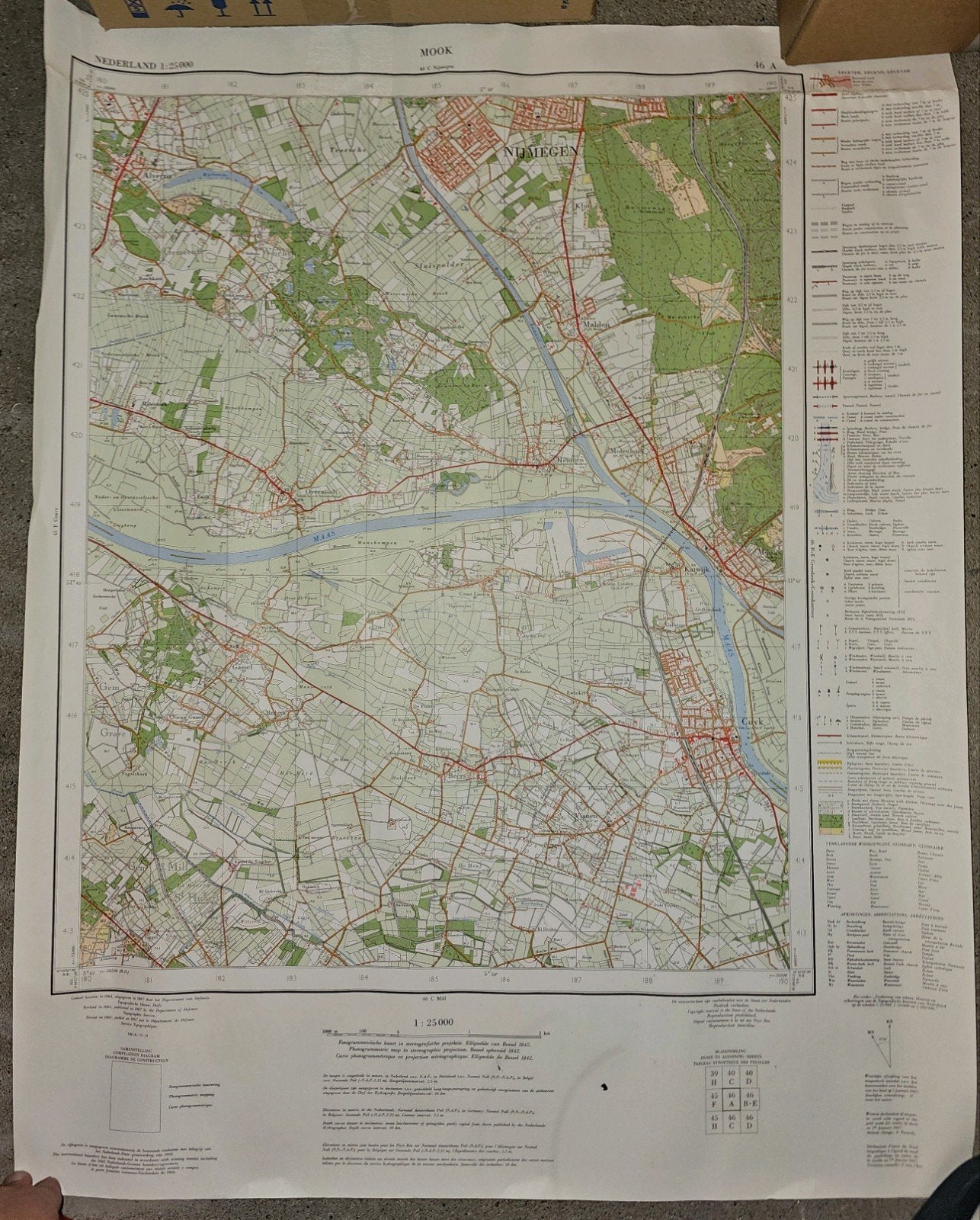 Gedetailleerde Landkaart Mook/Nijmegen, Boeken, Landkaart, 1800 tot 2000, Nederland, Ophalen