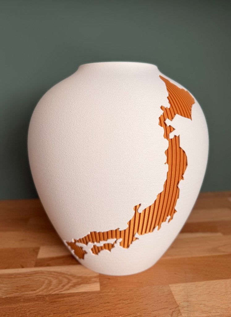 Kintsu Nihon vaas 32 cm Japandi wit/goud met Japan motief, Huis en Inrichting, Kunststof, 32 cm, Verzenden, Wit