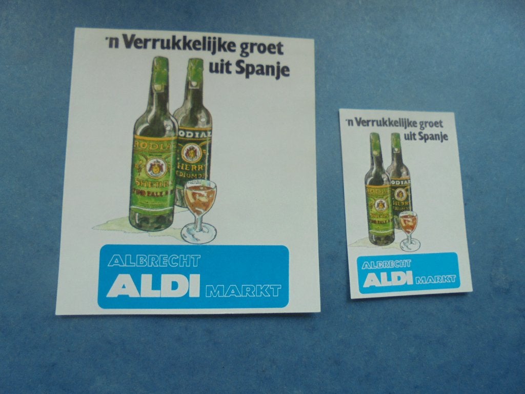 2 oude Lucifermerken Albrecht ALDI Markt, Groet uit Spanje, Ophalen of Verzenden, Zo goed als nieuw, Luciferdoosjes of -merken