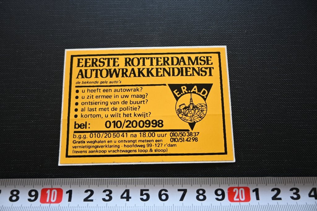 sticker ERAD eerste rotterdamse autowrakkendienst 010-200998, Ophalen, Zo goed als nieuw