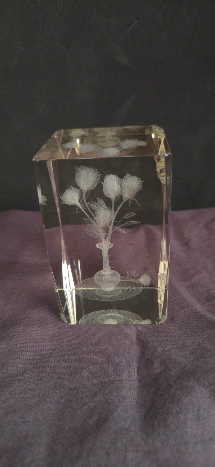 Glazen kubus met 3D-gegraveerde bloemen, Ophalen of Verzenden