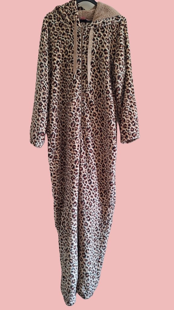 Warme Fleece Onesie Panterprint met Teddy Capuchon, Ophalen, Meerkleurig, Maat 46/48 (XL) of groter, Zo goed als nieuw