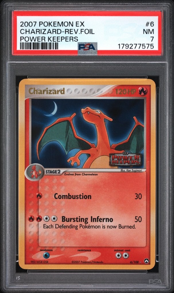 2007 POKEMON EX POWER KEEPERS 6 CHARIZARD-REVERSE FOIL PSA 7, Ophalen of Verzenden, Zo goed als nieuw, Foil