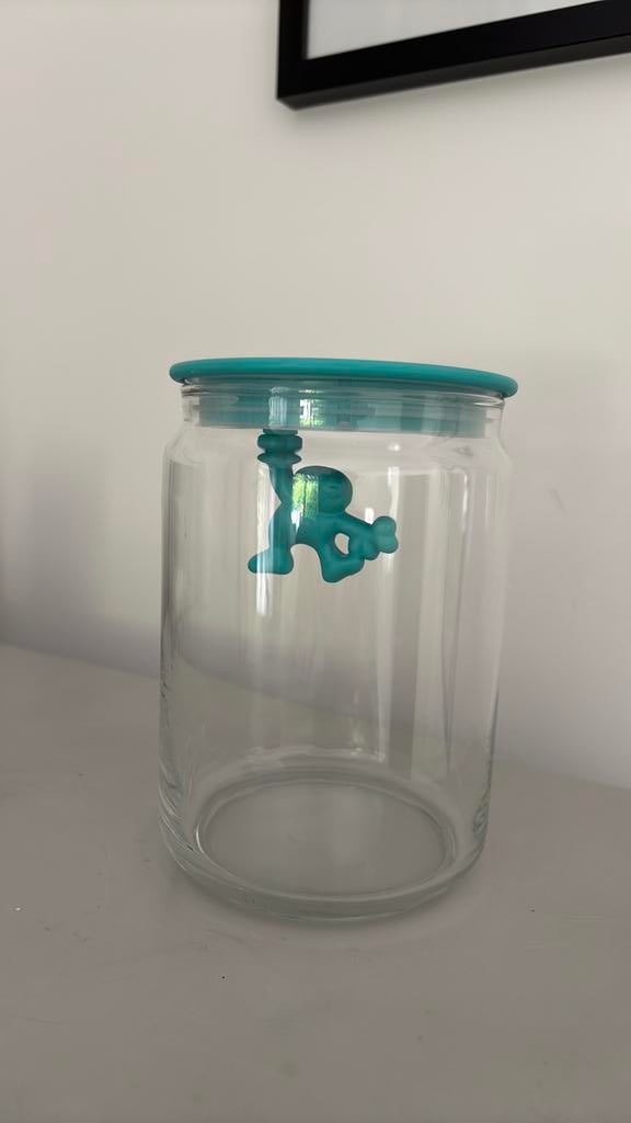 Voorraad pot Alessi Gianni turqoise 90cl, Ophalen, Zo goed als nieuw, Glas, Pot, Bus of Blik