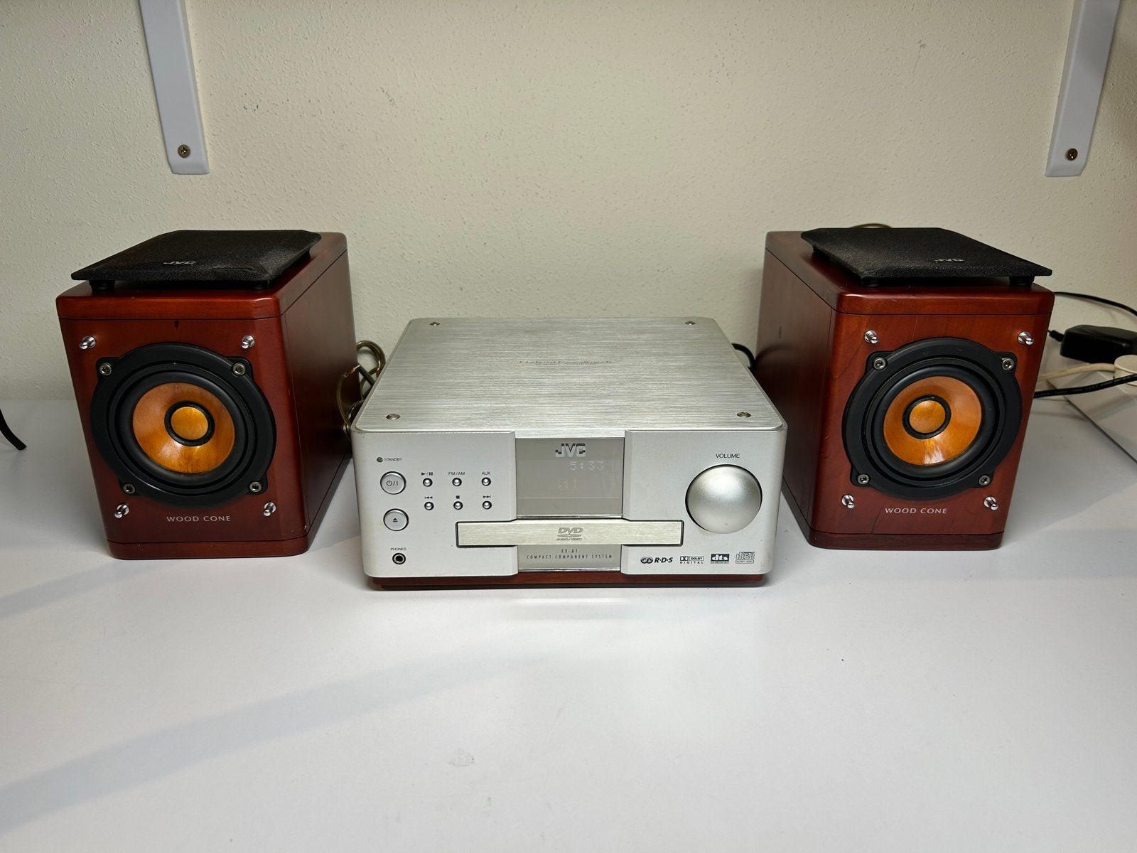 JVC Microset met DVD-speler en Wood Cone Speakers, Audio, Tv en Foto, Stereo-sets, Gebruikt, JVC, Ophalen of Verzenden, Microset
