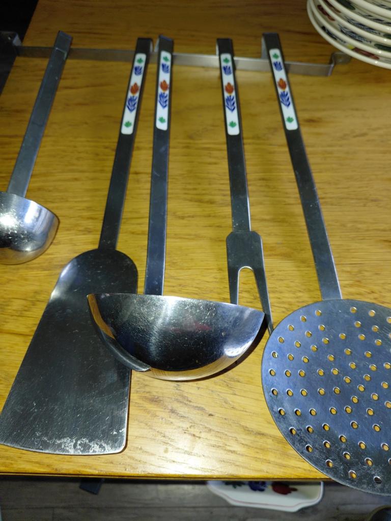Boerenbont Lepelrek met 5 Keukenhulpen - Gebruikt, Ophalen of Verzenden, Metaal, Meerkleurig, Overige merken