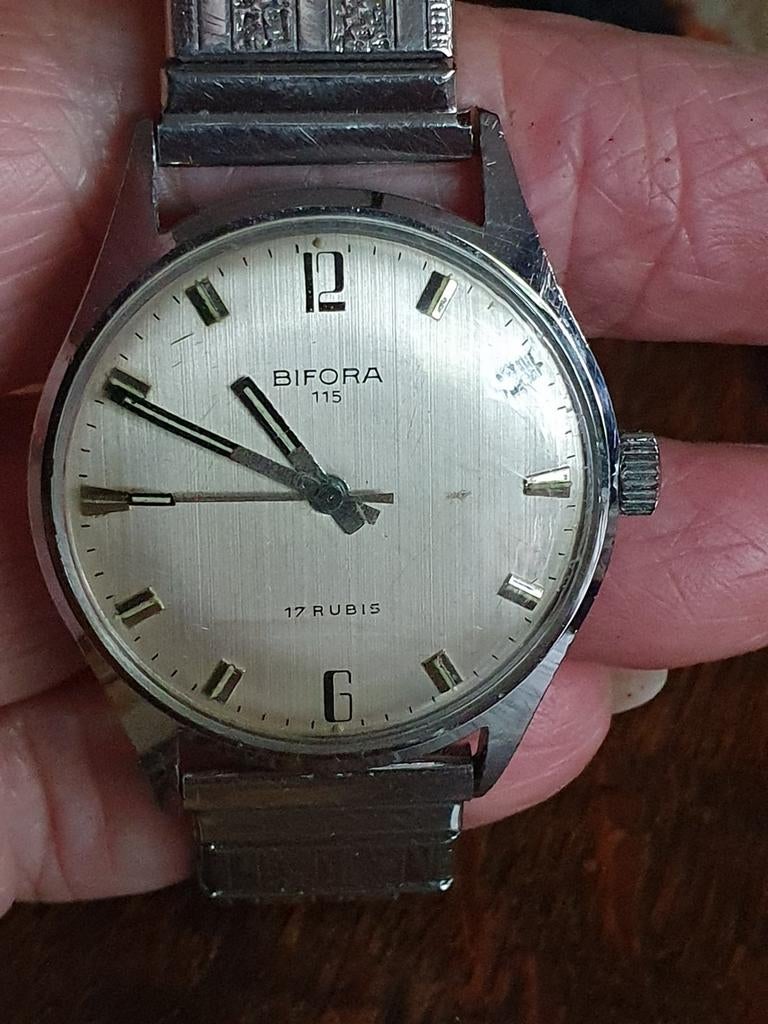 Vintage Bifora 115 Polshorloge - 17 Rubis, Ophalen of Verzenden, Gebruikt, Leer, Overige merken