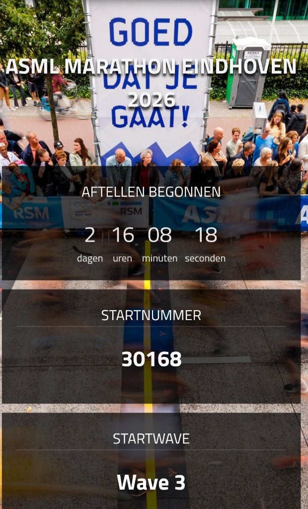 Startnummer ASML kwart marathon wave 3, Ophalen, Nieuw, Overige typen, Overige merken