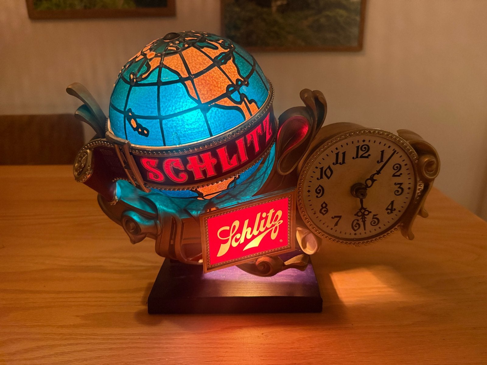 Vintage 1976 Schlitz Bier Globe Lamp en Klok, Ophalen of Verzenden, Gebruikt