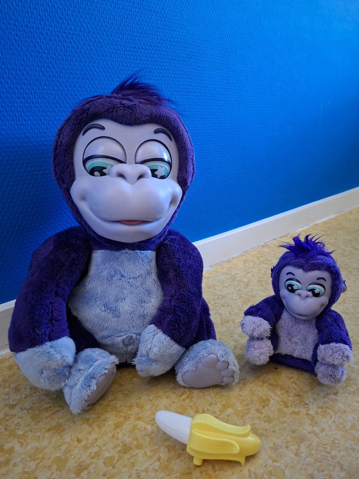 Interactieve aap knuffel met baby aap en banaan, Overige merken, Overige karakters, Blauw, Ophalen of Verzenden