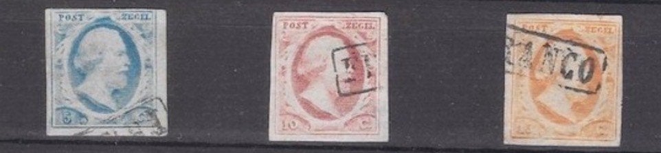 NEDERLAND POSTZEGEL NVPH 1 t/m 3 - KONING WILLEM III, Postzegels en Munten, Ophalen of Verzenden, T/m 1940, Gestempeld