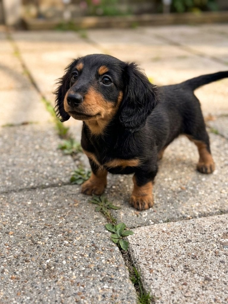 Nog 1 Langharig black & tan Dwergteckel teefje beschikbaar!, 8 tot 15 weken, Teef, Dwerg, Langhaar