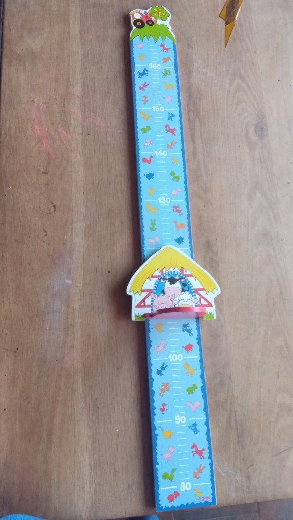 Goki Houten Groeimeter Boerderij 100cm, Overige merken, Ophalen of Verzenden, Zo goed als nieuw, Blauw