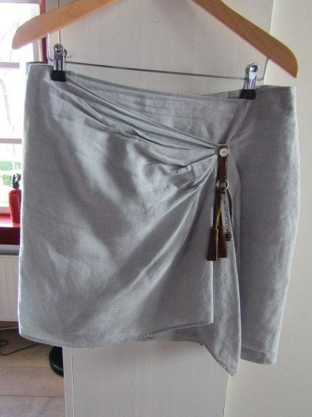 D1972 AMAGANSETT mt L (42) rok blauw grijs linnen riempje, Maat 42/44 (L), Nieuw, Amagansett, Boven de knie