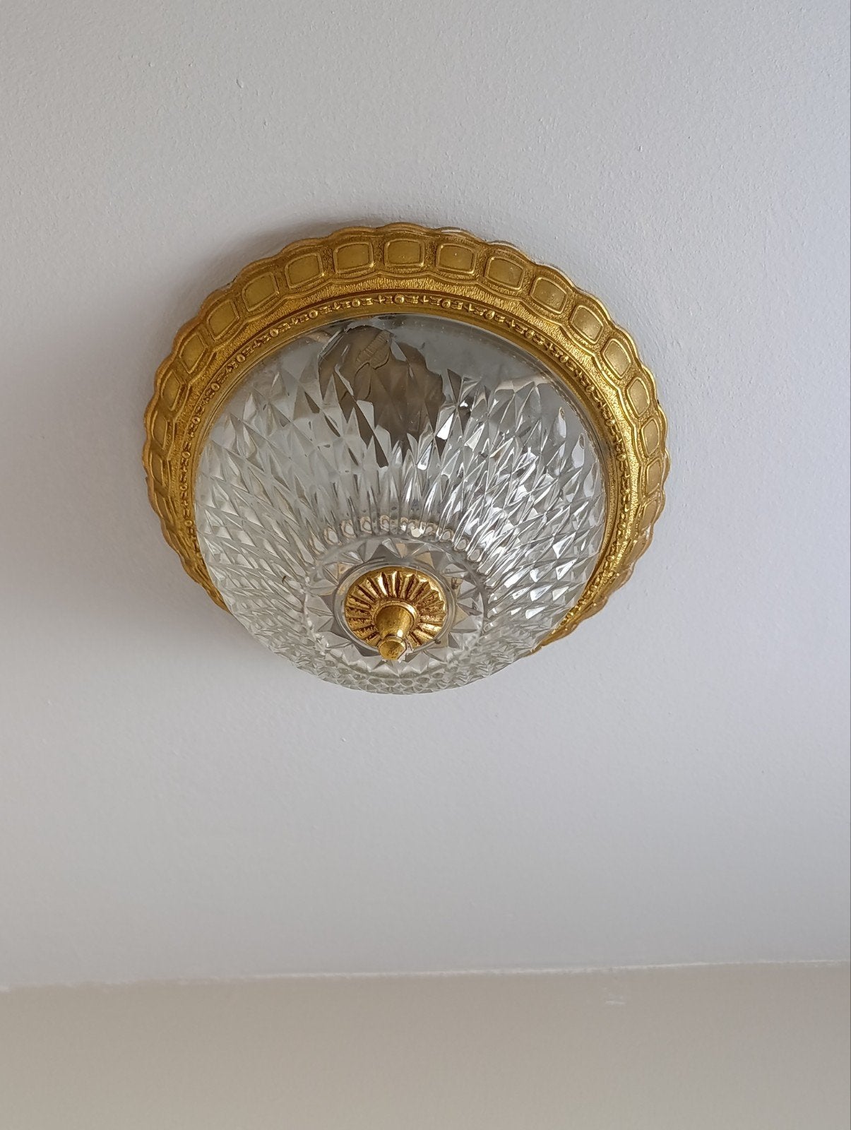 Vintage antiek brocante plafonnière kristal met goud, Antiek en Kunst, Ophalen of Verzenden