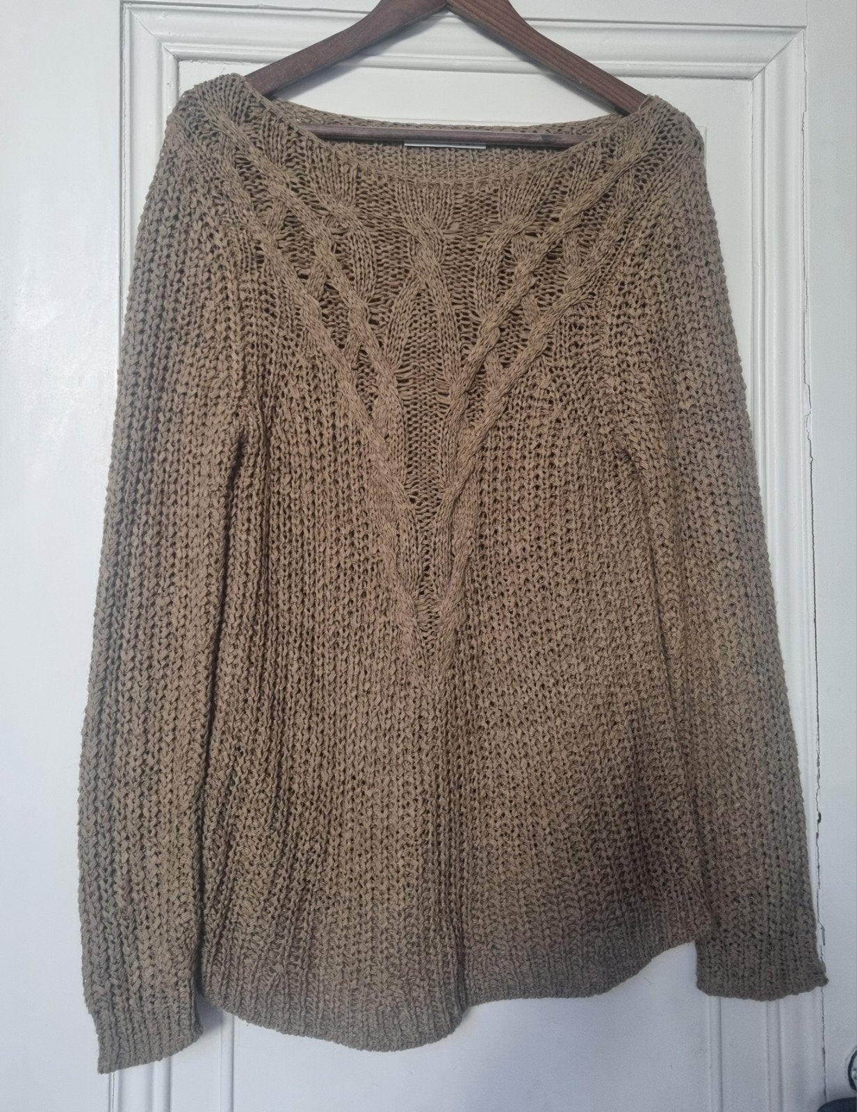 Oui grofgebreide kabeltrui – camel/beige, maat 36, Beige, Ophalen of Verzenden, Zo goed als nieuw, Maat 36 (S)