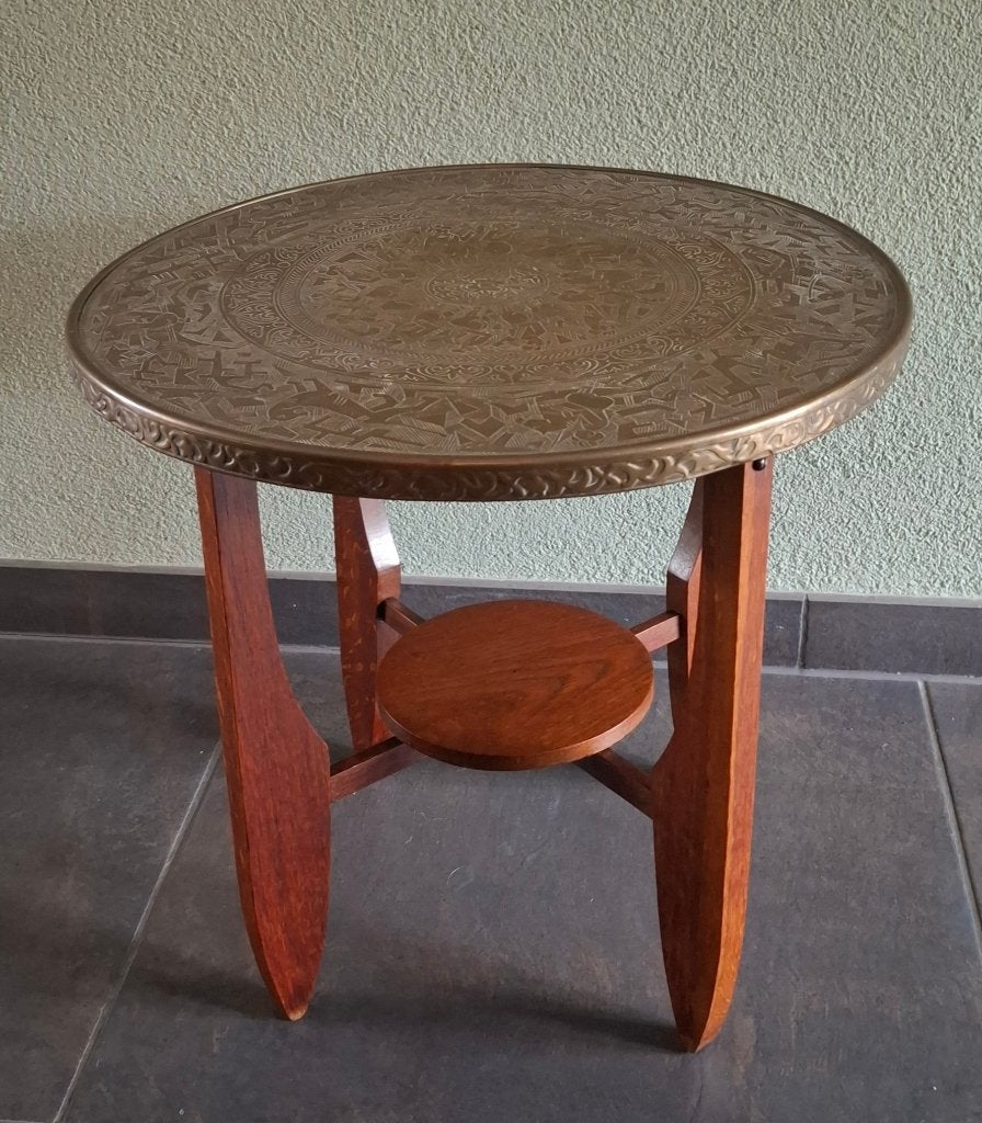 Rokerstafel Amsterdamse School eikenhout met messing blad, Ophalen of Verzenden