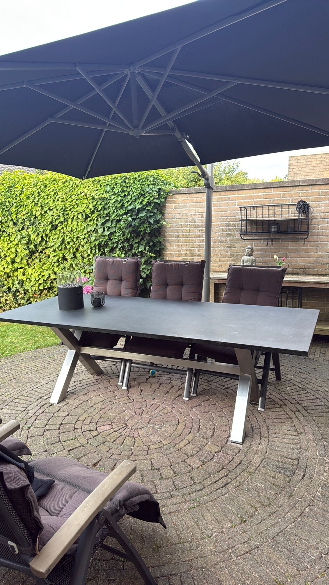 Mooie Hawk tuintafel rvs onderstel en granieten tafelblad, Ophalen, Gebruikt, Rechthoekig, Rvs