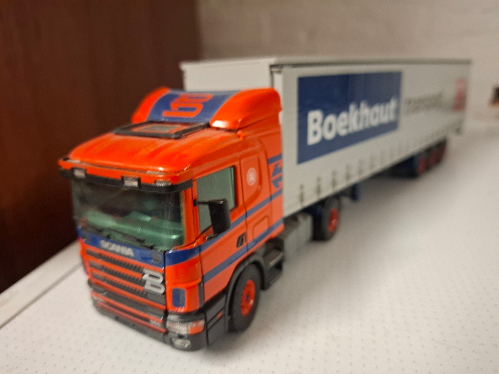 Tekno Scania 4 serie Boekhout transport, Hobby en Vrije tijd, Modelauto's | 1:50, Ophalen of Verzenden, Zo goed als nieuw, Bus of Vrachtwagen