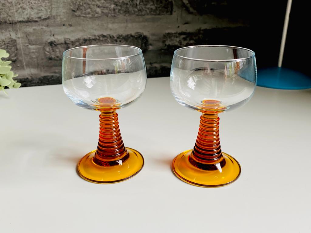 Vintage Luminarc Glazen Amberkleurige Bijenkorf Voet, Glas of Glazen, Ophalen of Verzenden, Overige stijlen, Glas