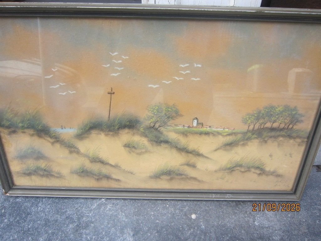 KATWIJK, Mooie Krijt/pastel, Duingebied en Zee, Den Ouden, Antiek en Kunst, Ophalen of Verzenden, Expressionistisch, Pastel, Papier